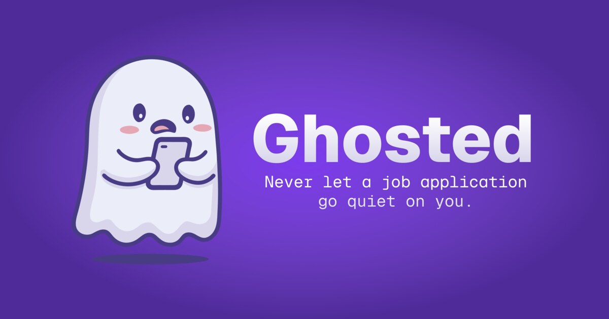Ghosted wordmark beside the ghost mascot holding a phone.