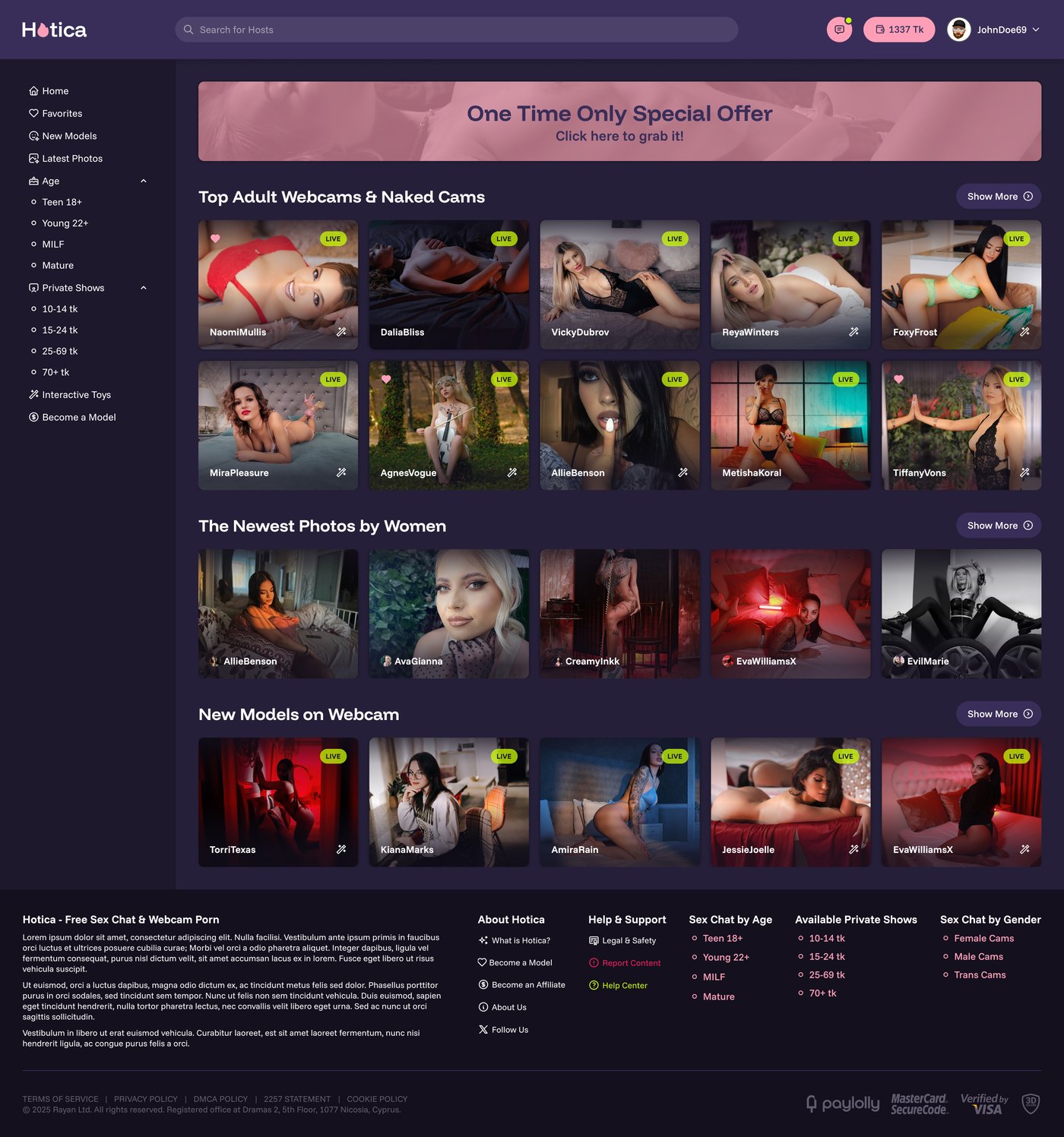 Hotica homepage user